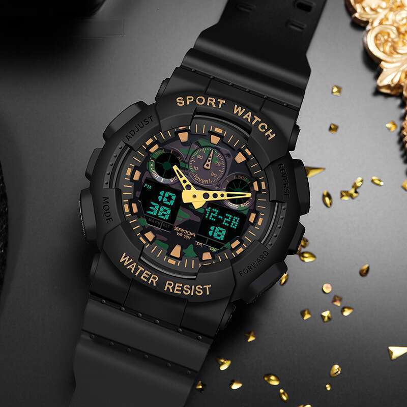 DHwatches Sanda Dual Movement Electronic Outdoor Casual Sports Waterproof Watch Multifunctional Trendy Cool Youth Wristwatch