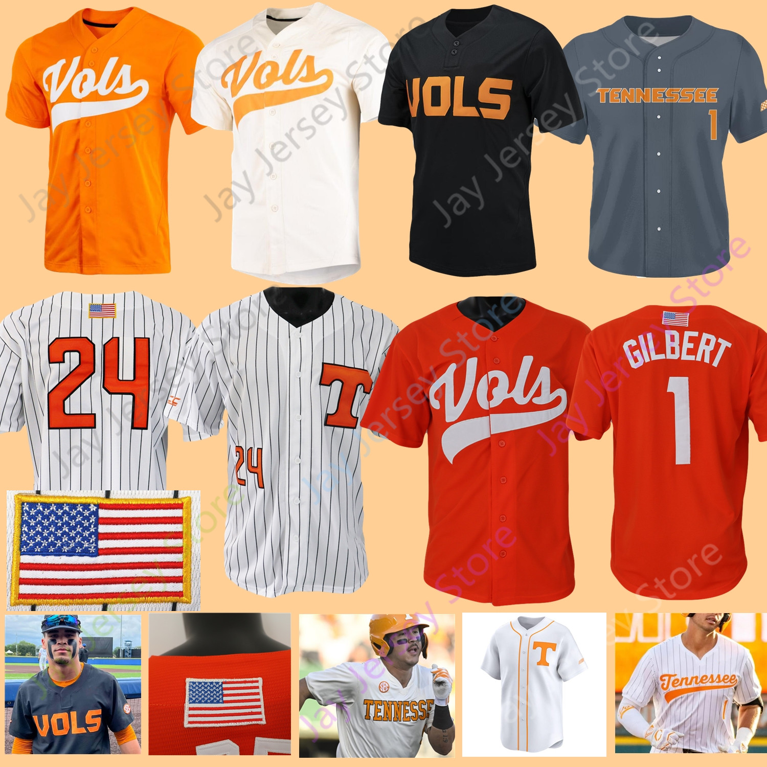 2025 College Jersey Tennessee Volunteers Baseball Todd Helton Gavin Kilen Blake Grimmer Marcus Phillips Liam Doyle Dylan Loy Reese Chapman Cannon Peebles S-3XL