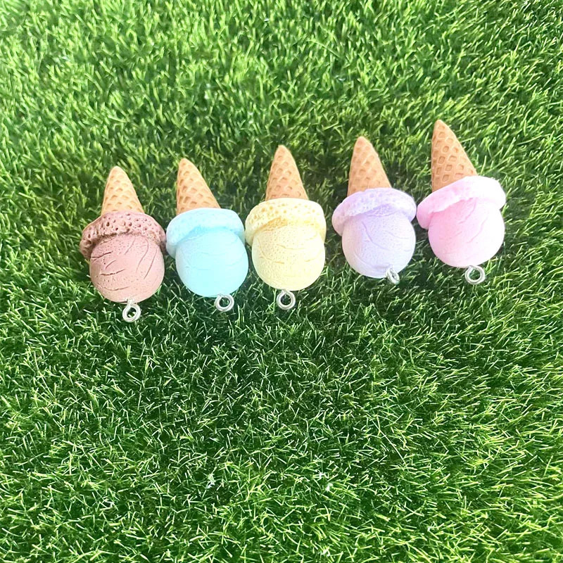 6 pieces of 17 38mm resin ice cream cone amulet pendant Cabochon handmade accessories DIY earrings necklace 250325