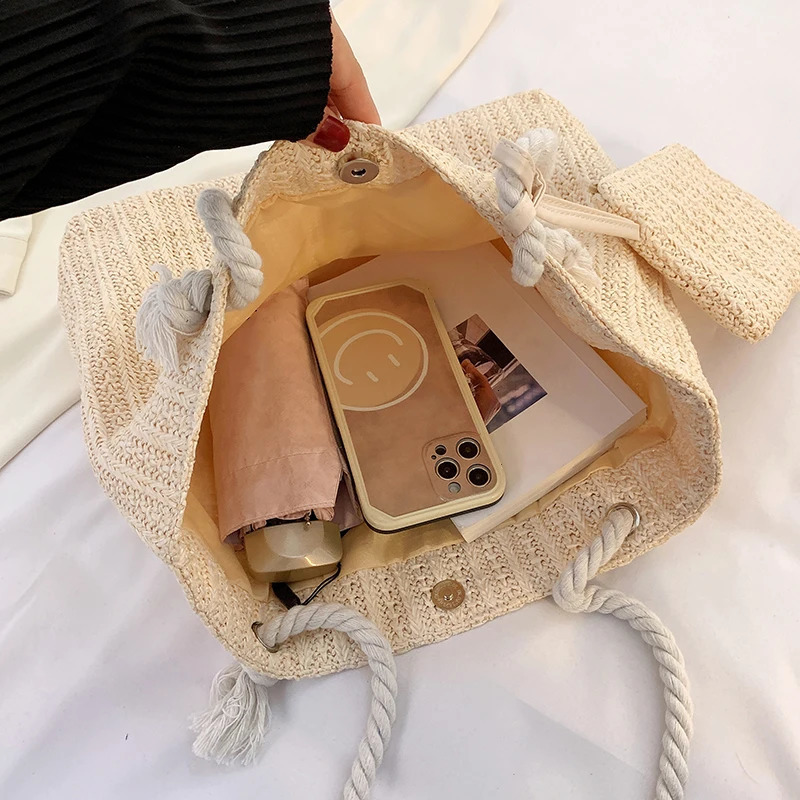 Fashion Large Capacity Straw Tote Bag Women Handbags Hande Woven Summer Beach Casual Bali Big Purse 251106