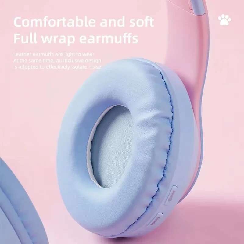 Cute Cat Light Headphones Wireless Bluetooth Earphone with HD Mic Hifi Stereo Music Gamer Headsets gifts for kids