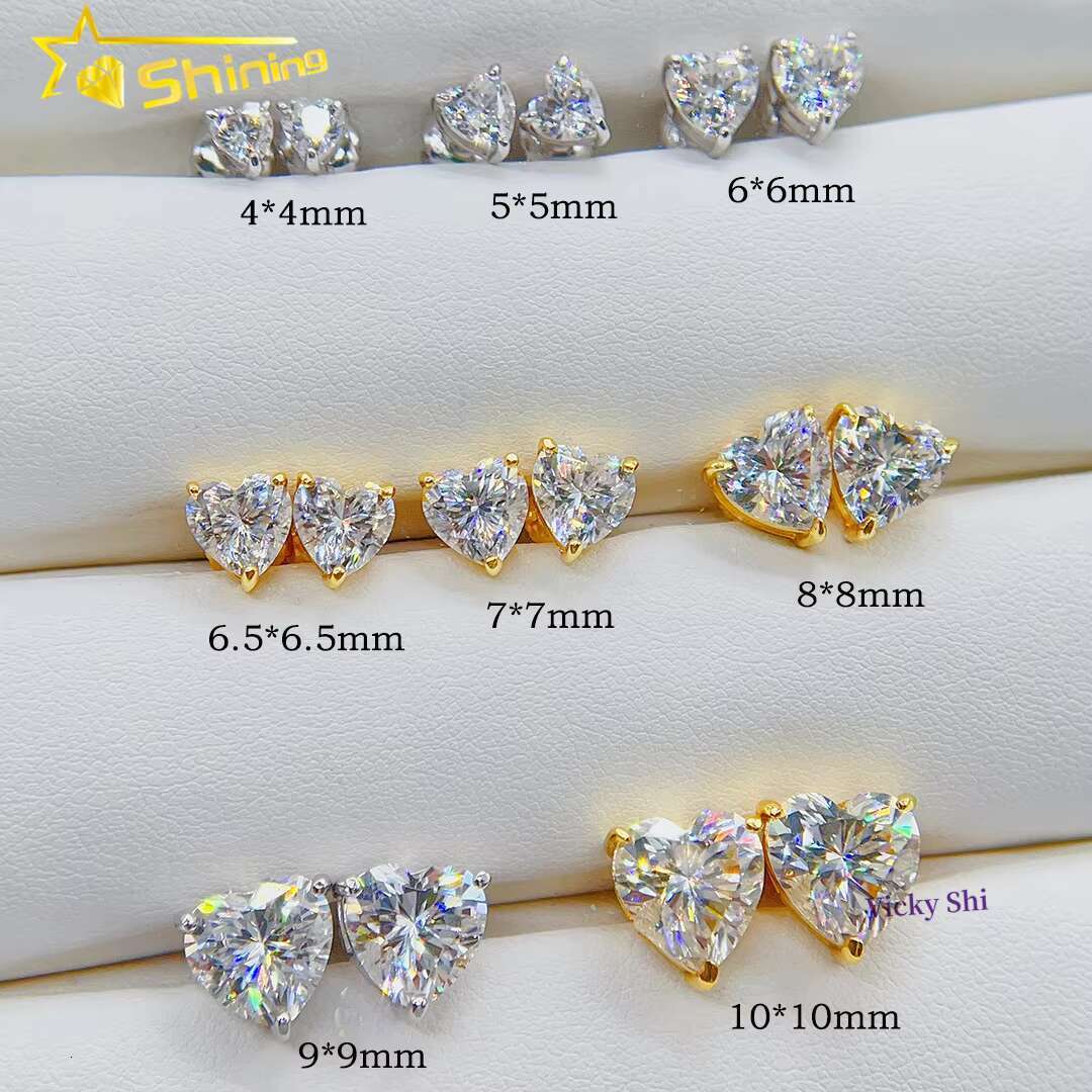 GRA Certificated Ready to Ship Heart Shape Stud Earrings 925 Silver Pass Diamond Tester Women Moissanite Earrings