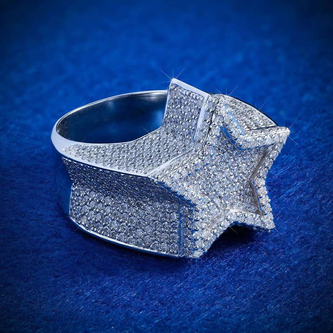 Custom Luxury Hip Hop Jewelry Iced Out 925 Silver VVS Moissanite Diamond Star Ring