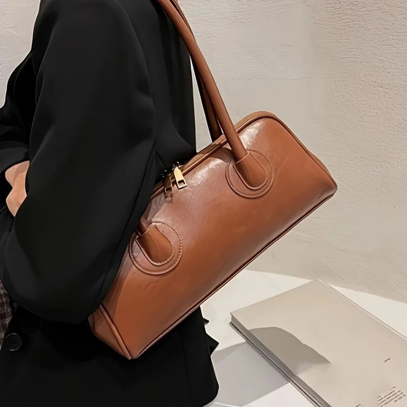 1pc Fashion Faux Leather Shoulder Bag Elegant Handbag with Stitching Detail Versatile TopHandle Purse y251110