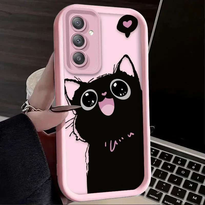 Lovely Black Cat Silicone Case for Samsung Galaxy A55 A35 A25 A15 A05 A05S 5G A24 A13 A23 A12 A22 A32 A52 A52S A71 A72 A51 4G