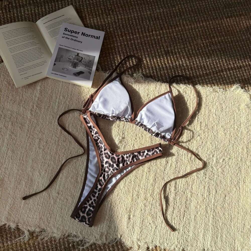 Sexy Red Leopard Print Patchwork Bikini 2025 Women Halter Pleate Push Up Thong Swimsuit Beach Bathing Suit Two Piece Swimwear