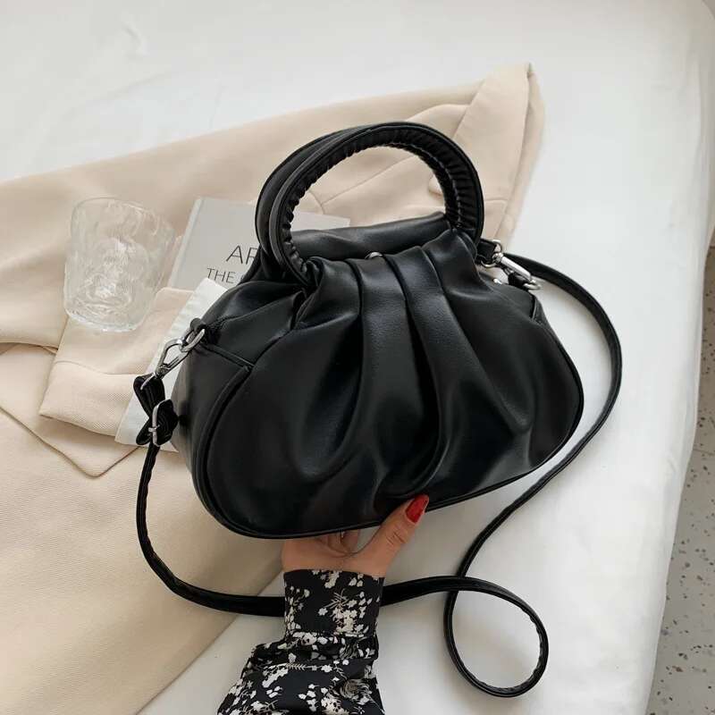 2023Cross-Border New Solid Color Versatile Women's Retro Cloud Pleated Handheld Underarm Shoulder Crossbody Bag