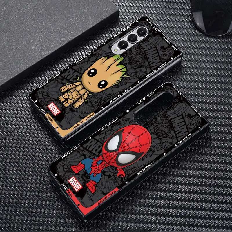 Cartoon Spiderman Groot Case for Samsung Galaxy Fold6 Fold4 Fold3 Z Fold5 5G ZFold4 Hard PC Shockproof Cover