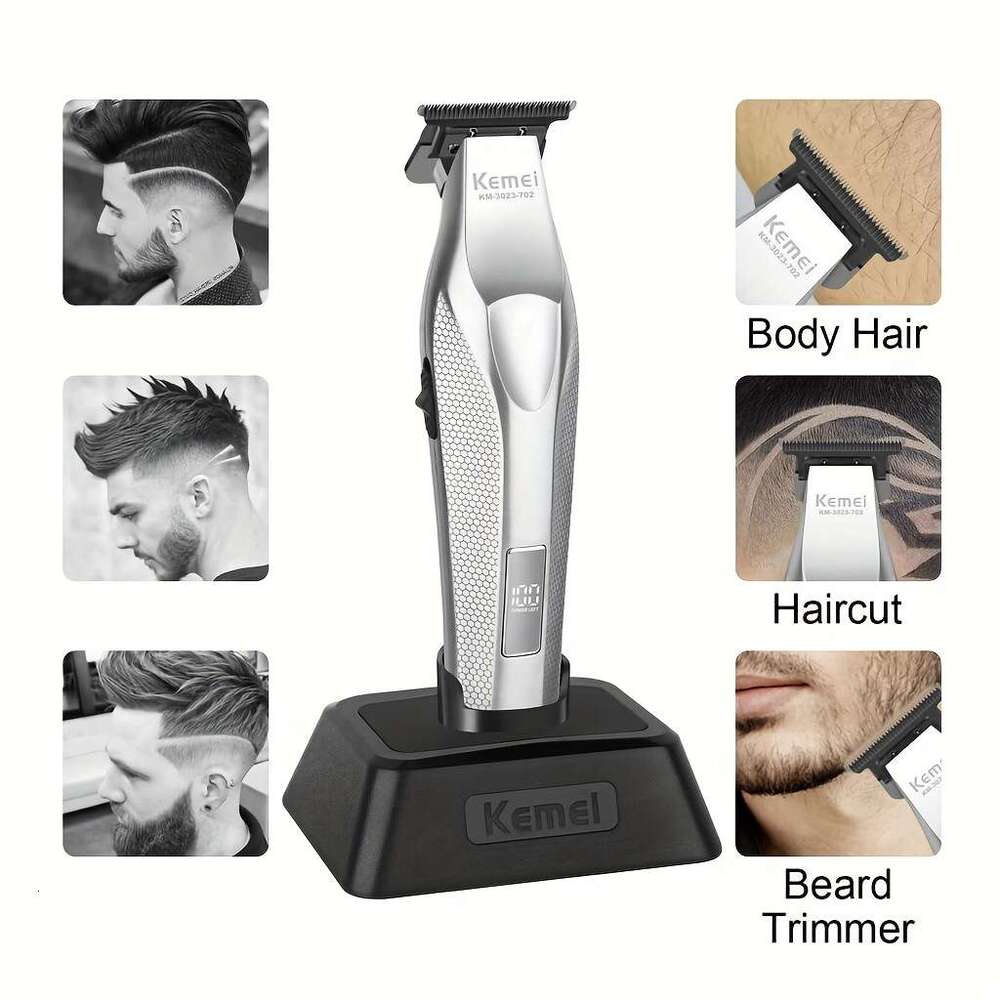 Kemei Km-3023-702 Metal Shaping Clipper, Cordless Hair Clipper Professional USB Base Charging, Exclusive Barbers., Clippers For Barbers, Kit Full Prof