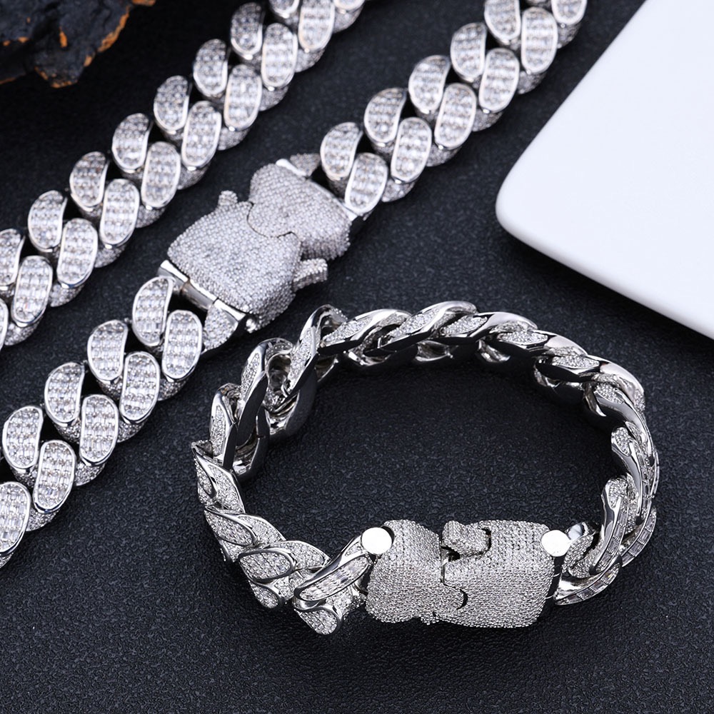 customizable necklaceHip-hop Rap Cuban Chain Sterling Silver VVS Moisanshi vvs Diamond Ice out 20mm
