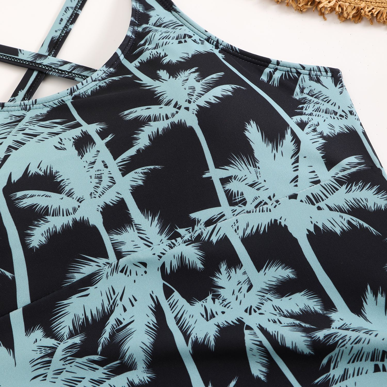 2025 new coconut tree print multi-color drawstring slimming solid color boxer shorts swimsuit for women