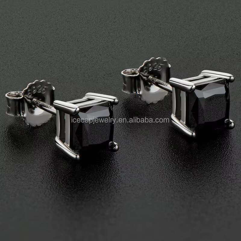 Fashion 1Ct Black Moissanite Earrings Exquisite Asscher Cut Square S925 Silver Moissanite Ear Studs