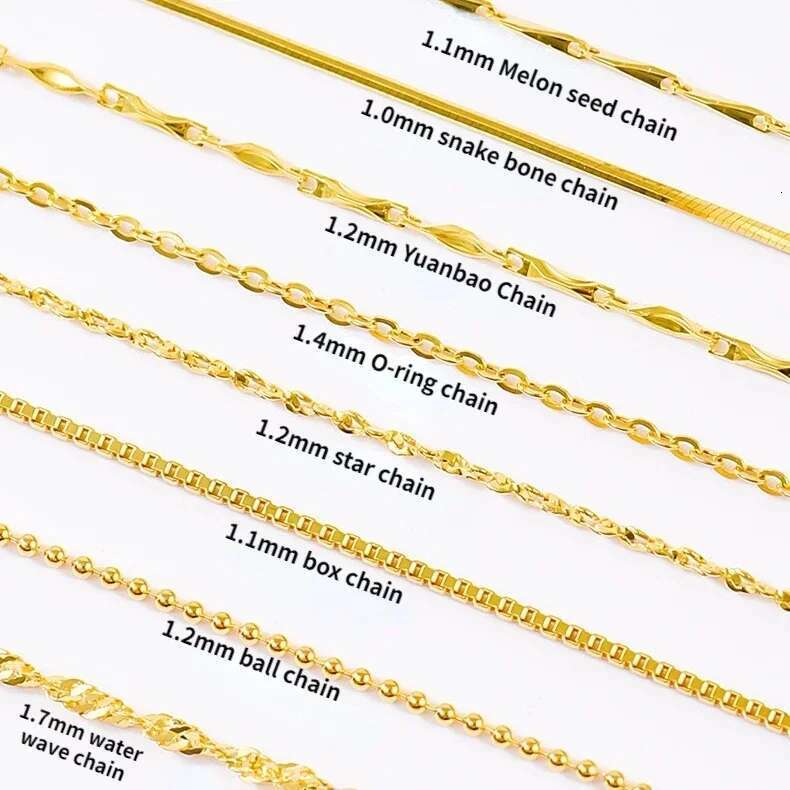 14k Orginal Gold Color for Women Box Snake Bone/starry/Cross Chain 18 Inches Necklace Fine Jewelry Gifts
