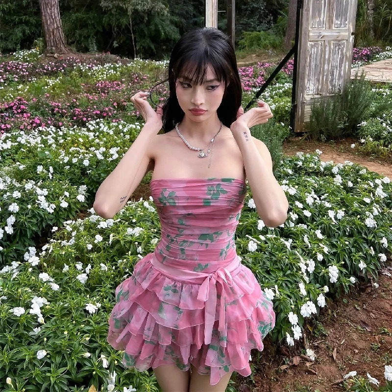 Where Mery Temperment Y2K Printed Dress d Sleeveless Vest Street Nightclub Mini Skirt Sexy Womens Wear 250401