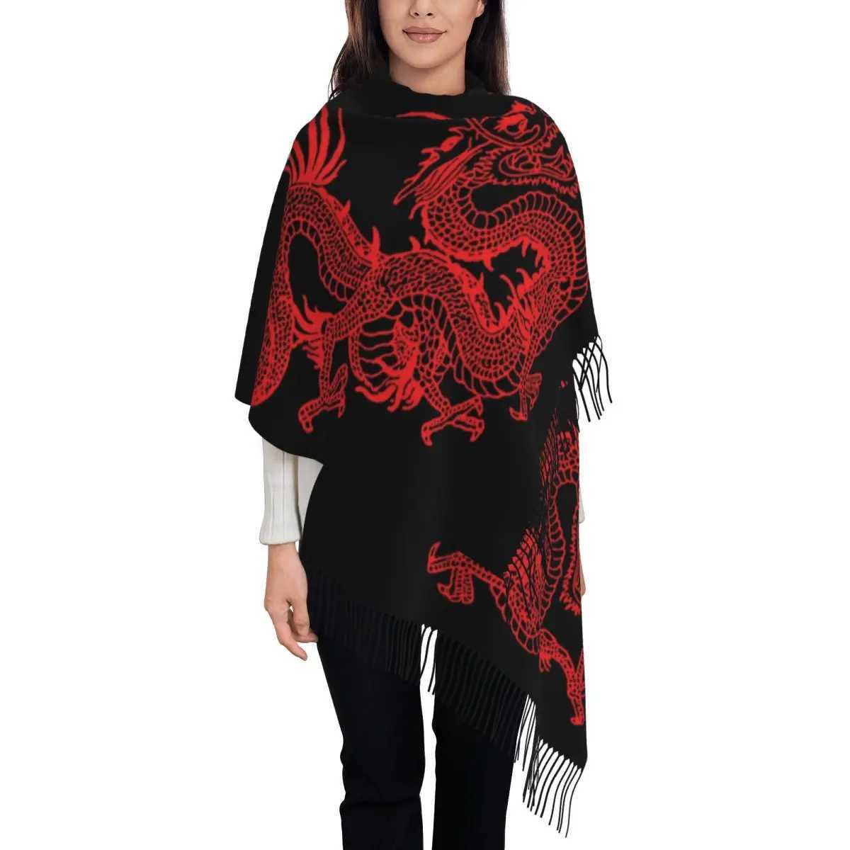 Custom Female Long Red Chinese Dragon Scarves Women Winter Soft Warm Tassel Shawl Wraps Asian Oriental Style Art Scarf L251105