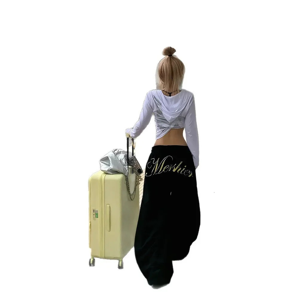 Summer White Drawstring Womens Sweatpants High n Printed Wide Leg Casual Sports Pants Street Style Trousers Z260314