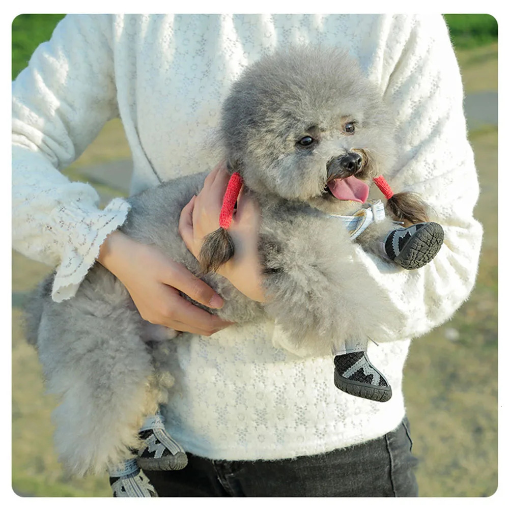 Soft Comfort Pet Shoes Dog Booties with Smooth Zipper and Hook loop Breathable Mesh Non-slip Wear-resistant Sole Boots for Puppy 250402