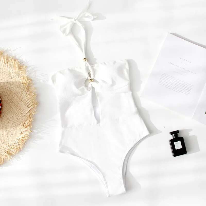 Solid Color White One Piece Swimsuit Women,high Waist Hollow Out Suspender Backless Bikini,summer Beach Bathing Suit 2024 New