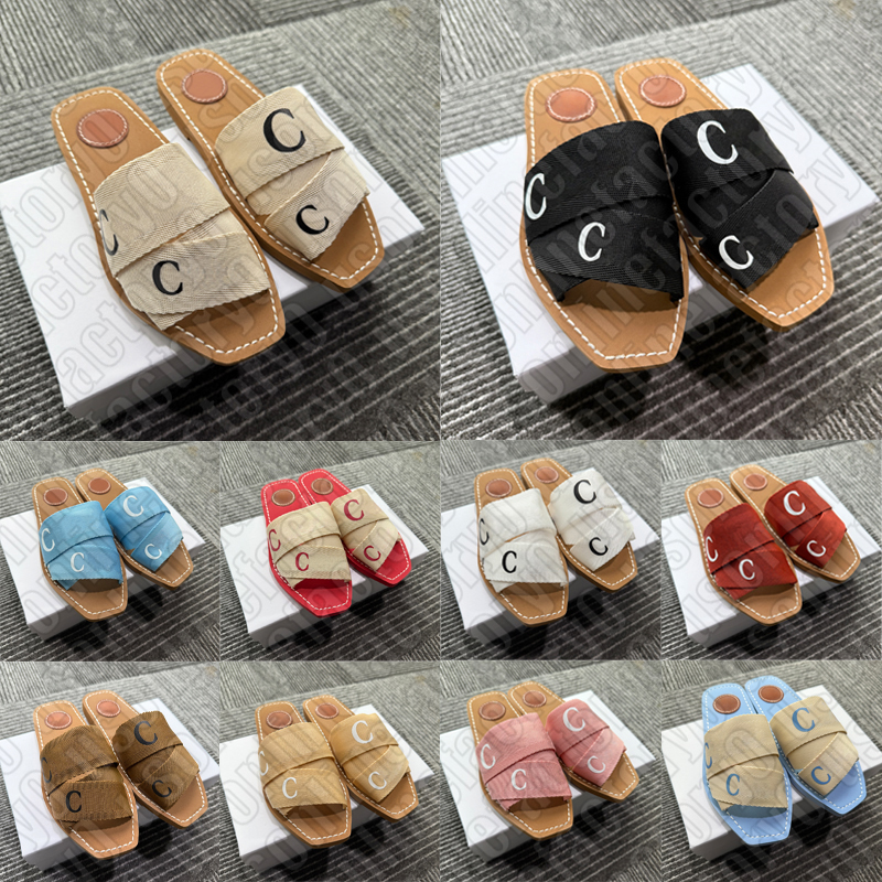 designer sandals women stylish canvas slides beige black outdoor beach slippers trendy summer mules comfortable shoes with box