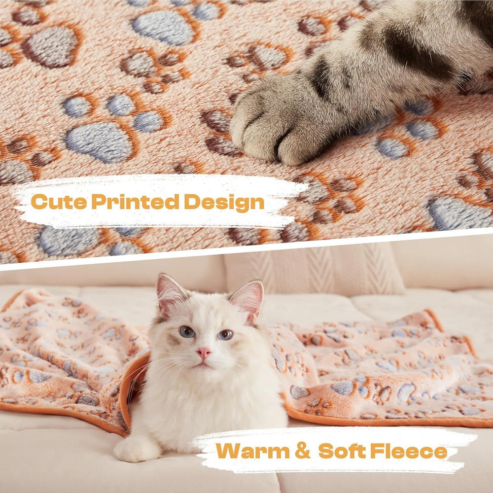 Blankets Super Soft Fluffy Premium Fleece Pet Blanket Flannel Throw for Dog Puppy Cat Paw Brown/Pink/White