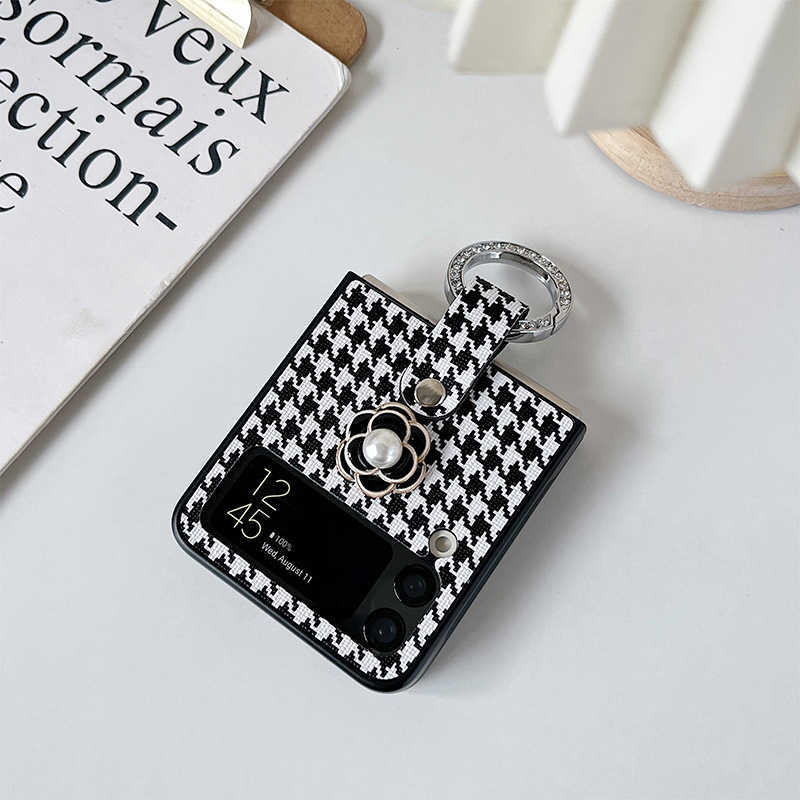 Foldable Screen Flip Phone Case Compatible with ZFlip4 Camellia ZFlip7 Rhinestone Ring Holder Socialite Style J251202