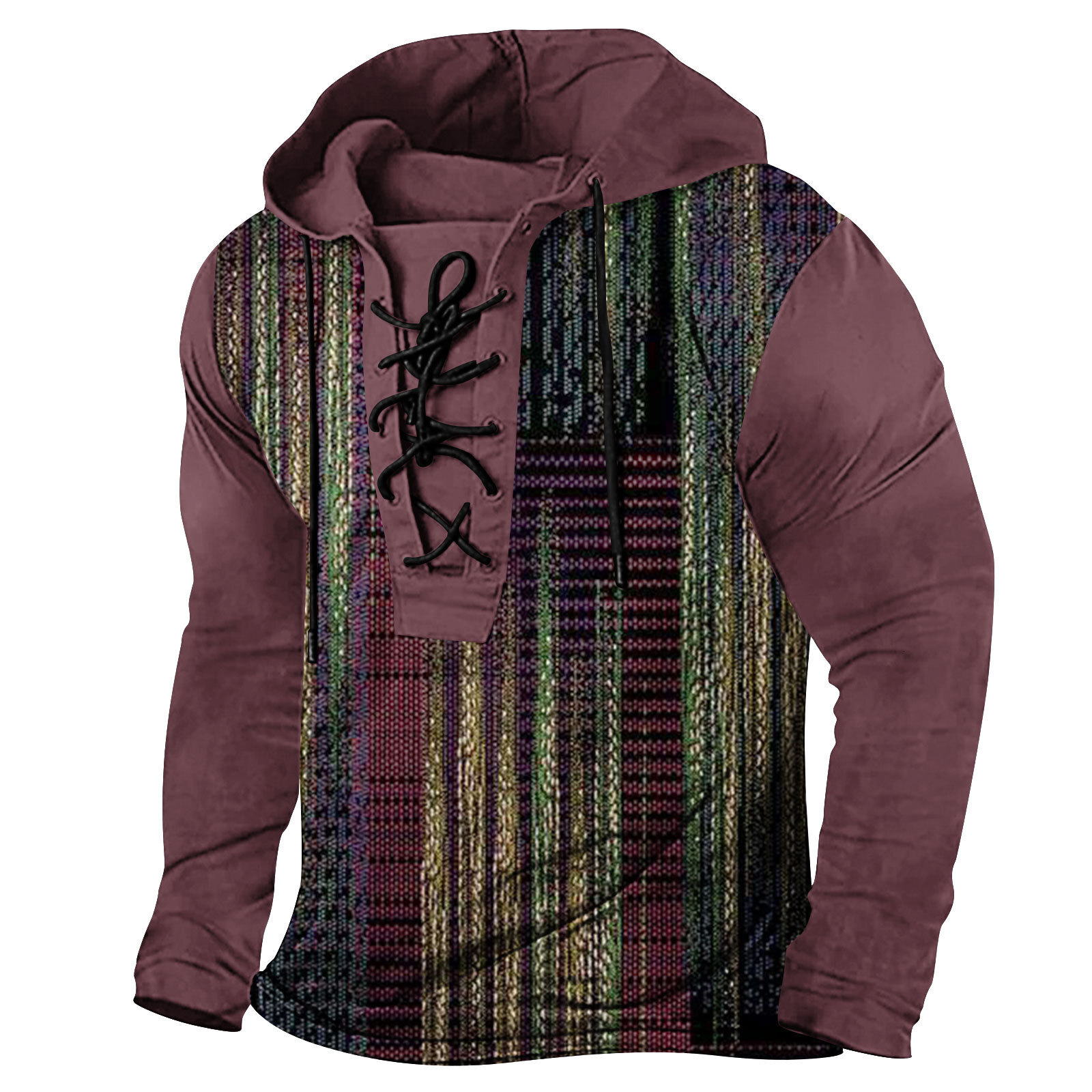 2024 Spring New Mens Clothing Mens Digital Printed Rope Large Hooded Long Sleeve T-shirt