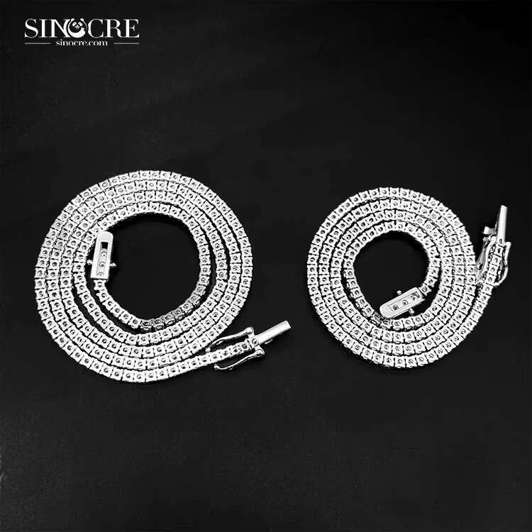 2mm Mossonite Tennis Chain Sinocre Fashion Hip Hop Moissanite Sier Gold Plated Necklace