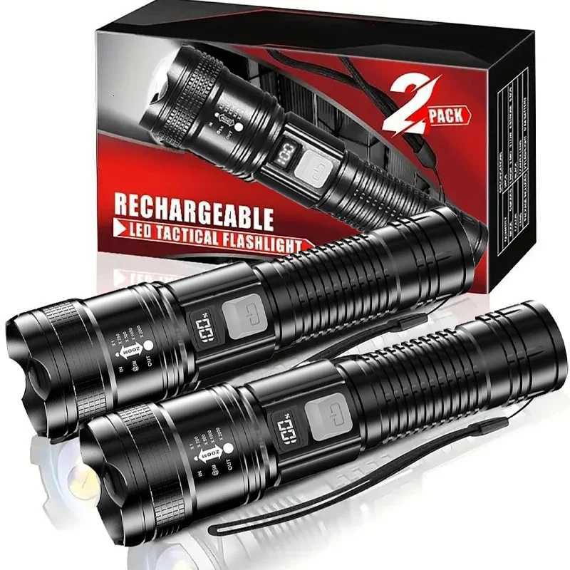 1/2Pack Super Bright Flashlight USB Rechargeable LED Long Range Tactical Torch Lamp Outdoor Waterproof Camping Fishing LanternW251106