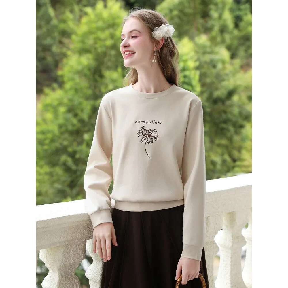 Hoodies Women Bead Embroidery O-Neck Autumn New Loose Knit Cozy Pullovers Casual Blouses For Lady