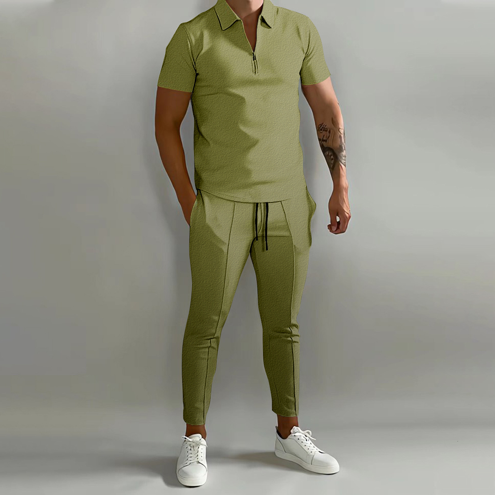 New mens 3D printed gradient short sleeved polo pants casual sports suit mens clothing