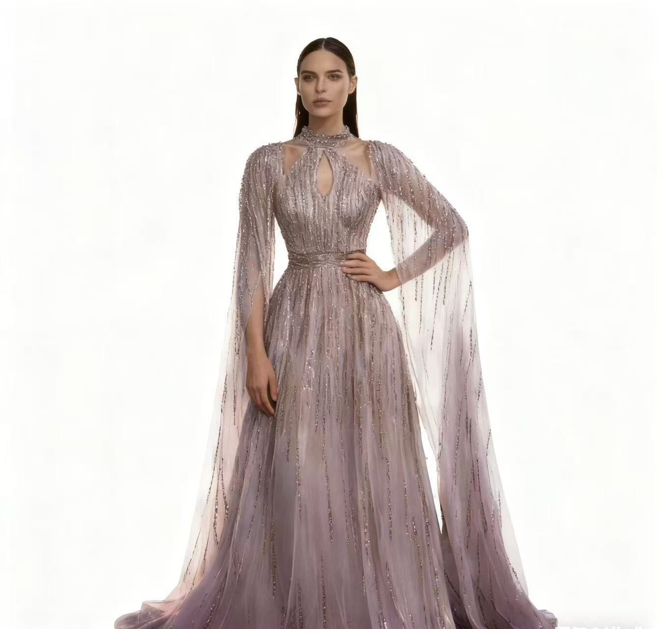 Cross-Border New Spring Summer European & American Women's Elegant Tulle Maxi Dress - Tassel Sequin Evening Gown