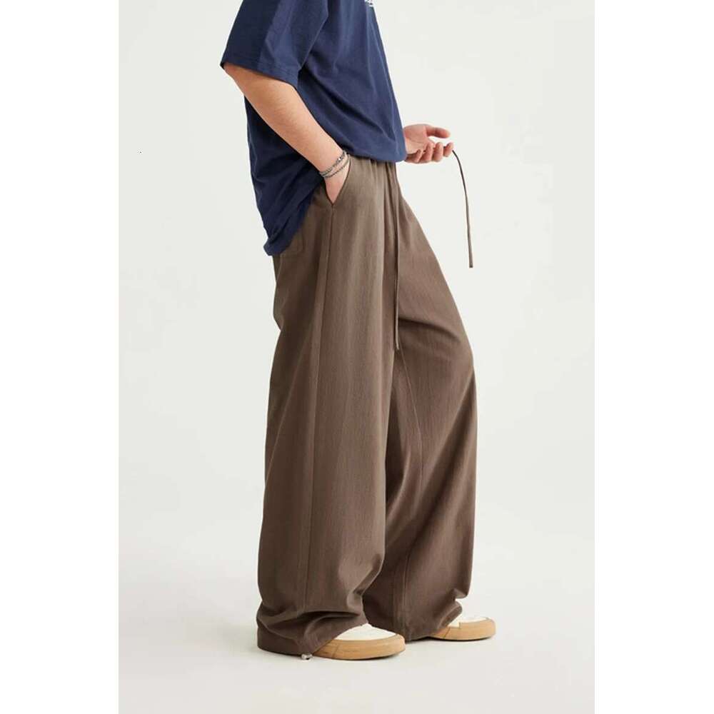 Bamboo Cotton En Wide Leg Pants Spring Summer All-Match Casual Mens Trousers
