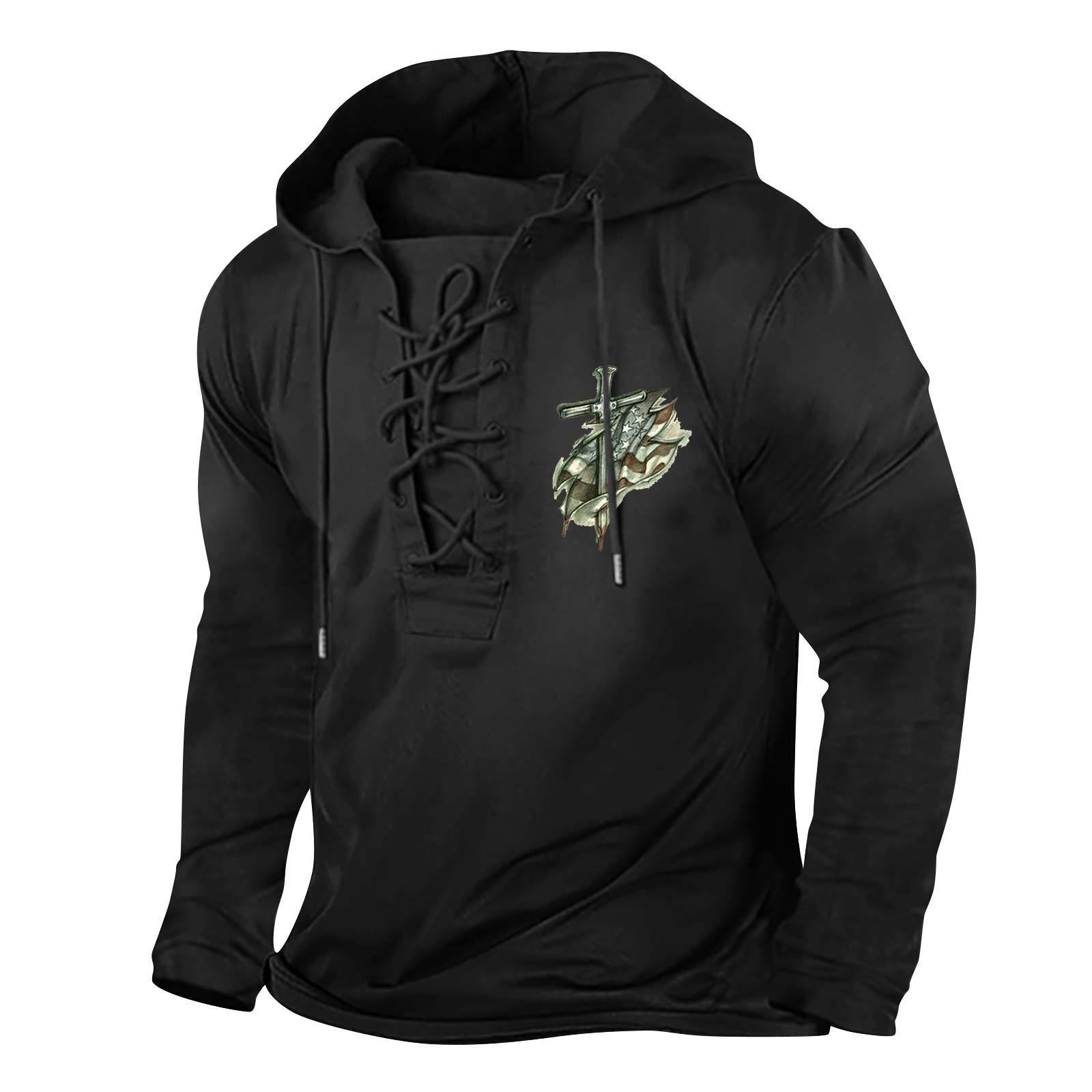 2025 New Mens Tether Printed US Flag Hoodie Large Head Long Sleeve T-shirt