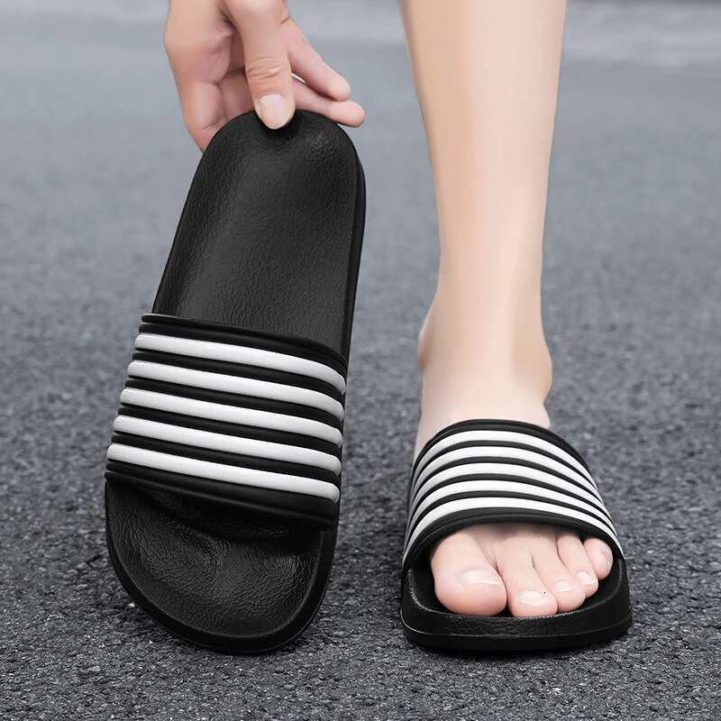 New Men's Summer Casual Shoes Beach Sandals Outdoor Comfortable Soft Sole Slippers Sizes 39-48 Black and White Striped