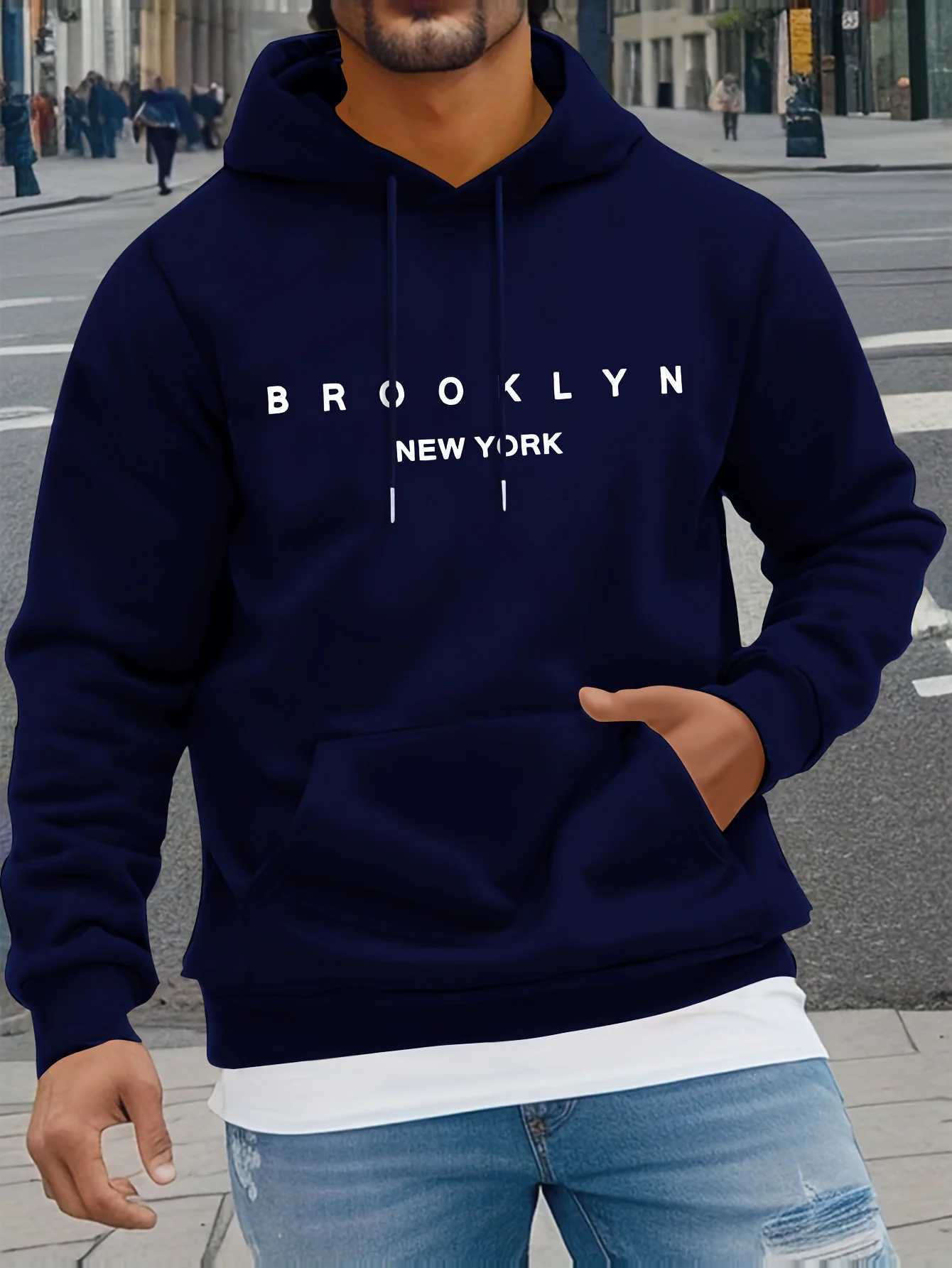 BROOKLYN NEW YORK Classic Letter Print Men Women Hooded Sweatshirt Autumn Winter Outdoor Vacation Fitness Casual Warm Sweatshirt W251106
