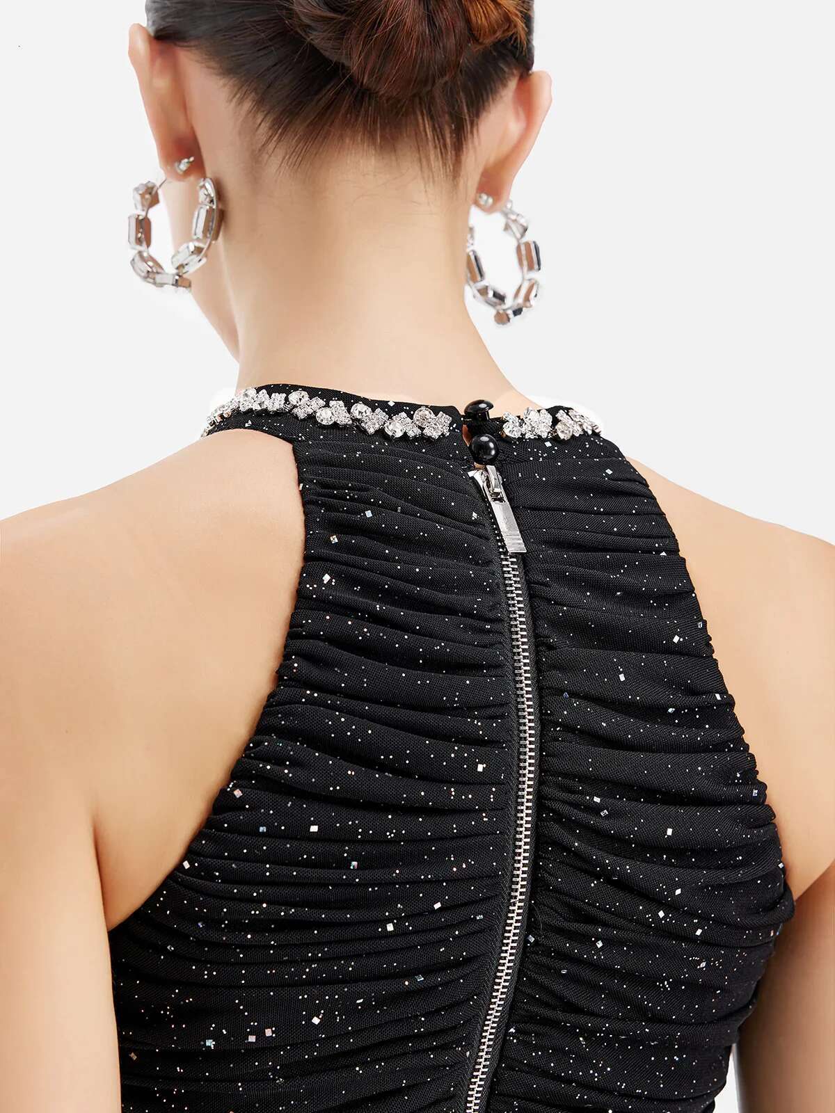 Premium Version Summer Shiny Rhie Sleeveless Mini Dress Pleated Slim Fit A-E Skirt Short Dresses Party Dresses