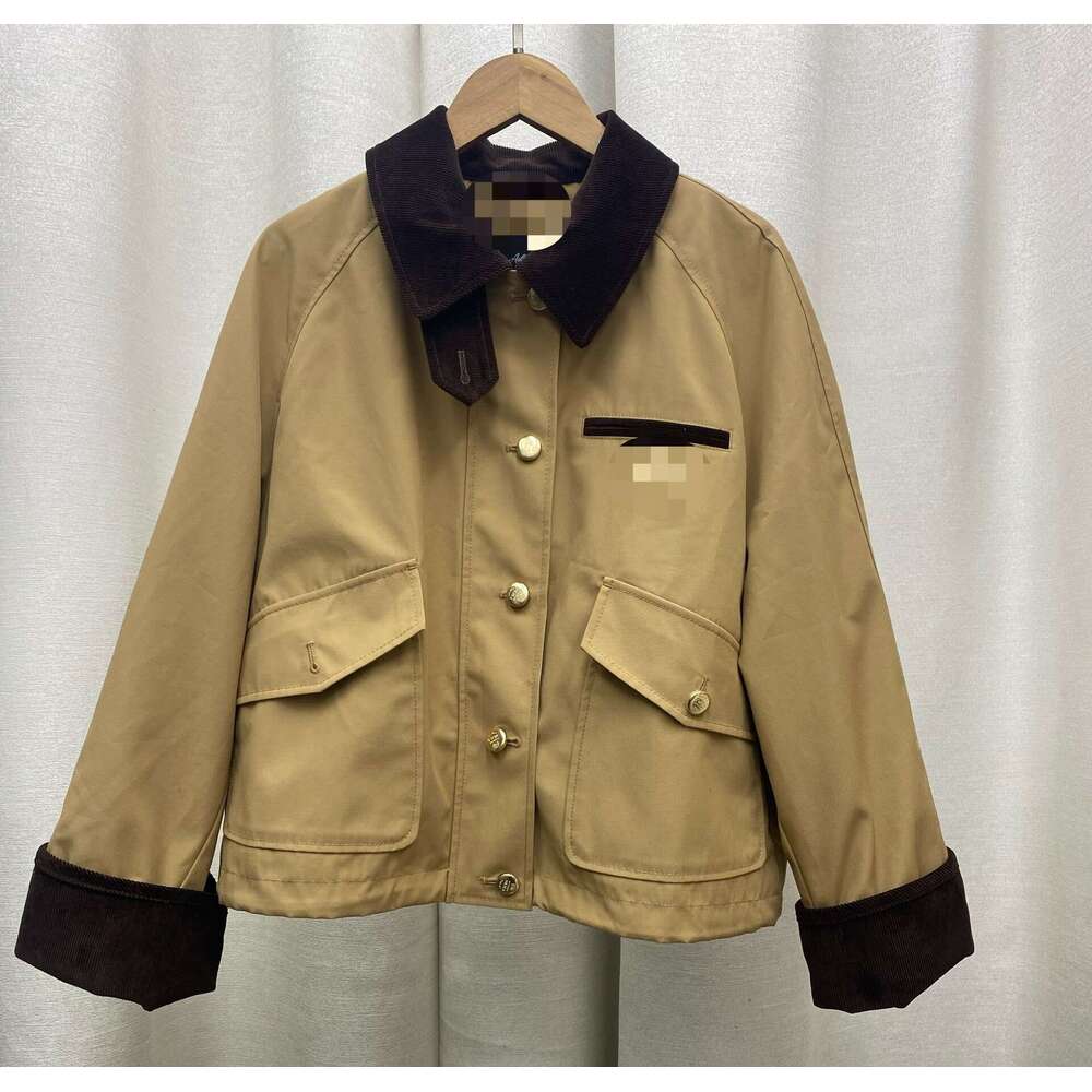 Live Streaming Zhao Lusi Same Khaki Color Contrast Lapel Jacket Coat Top College Style Cardigan Pleated Skirt Set