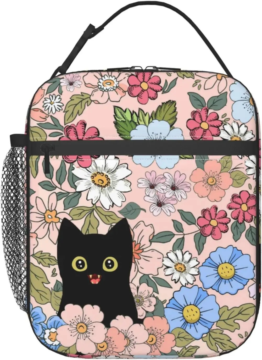 Black Cat Lunch Box Fun Bag for Children Teenagers Girl Adults Coolers Insulated Flower School Work Travel 250401