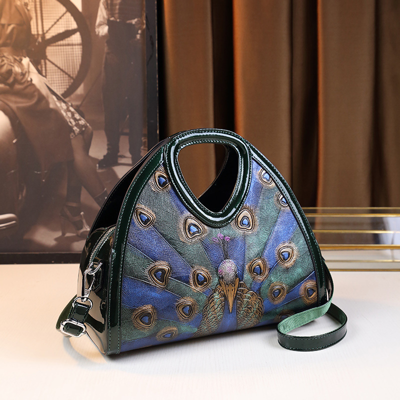 Peacock Open Screen Handbag Bag National Style Women's 7201 Green Fashion 32-22-13