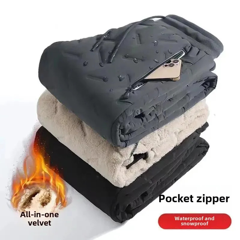 Winter Thickened FleeceLined Cotton Waded Trousers Plus Size Woolen Thermal Mens Casual Sweatpants Tied Footwear 251104