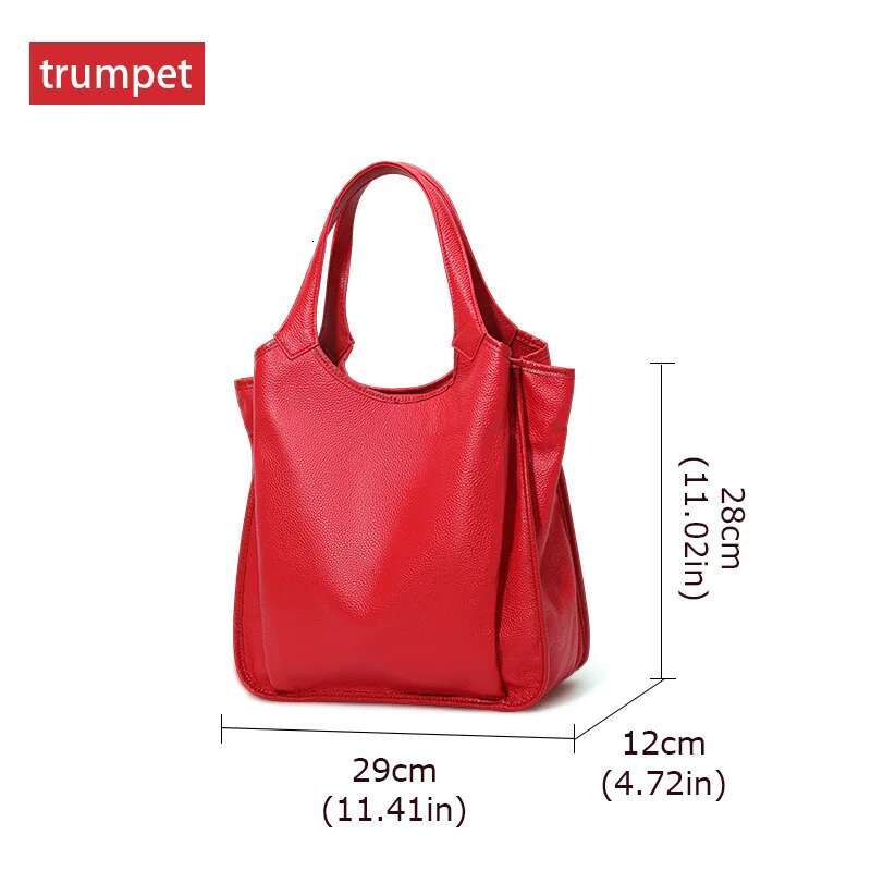 Aidrani Fashion Genuine Leather Large Capacity Women's Handbag Casual Red Cowhide Underarm Shoulder Bag