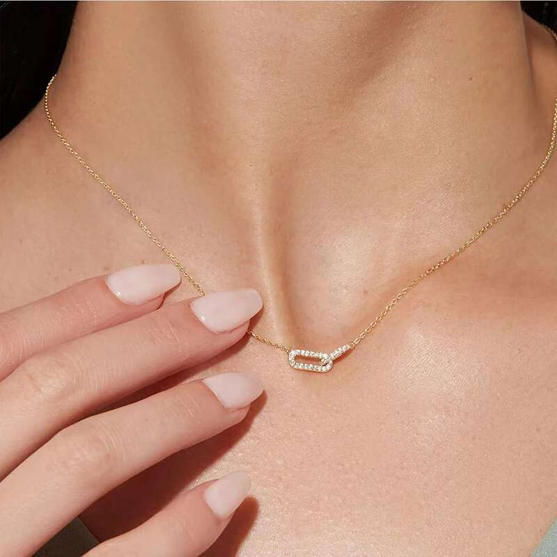 New Sterg Sier Shiny Rectangle Double Zircon Circle CZ Zirconia Necklaces Pendants Gift For Girl Choker NK232
