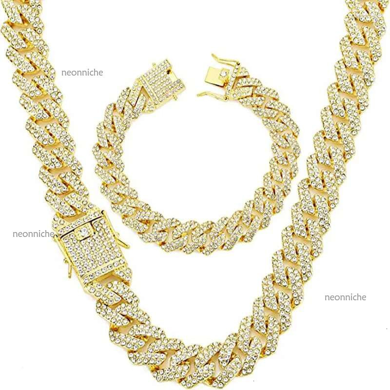 Chains ULJ Hip Hop Rhombus Cuban Chain Iced Out Bg Necklace Men Women 20mm Width Hiphop Crystal Fashion Jewelry