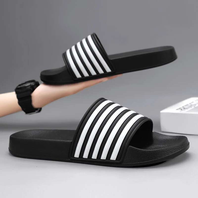 New Men's Summer Casual Shoes Beach Sandals Outdoor Comfortable Soft Sole Slippers Sizes 39-48 Black and White Striped