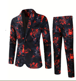 Mens digital printed casual one button suit set top and pants