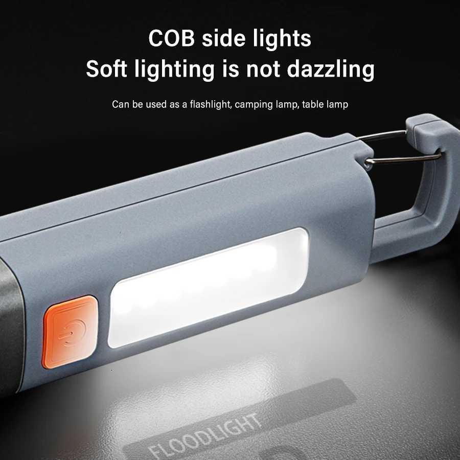 Mini Portable LED Flashlight USB Rechargeable With Hook Zoomable Torch Outdoor Camping Hiking Long-range Emergency LanternW251106