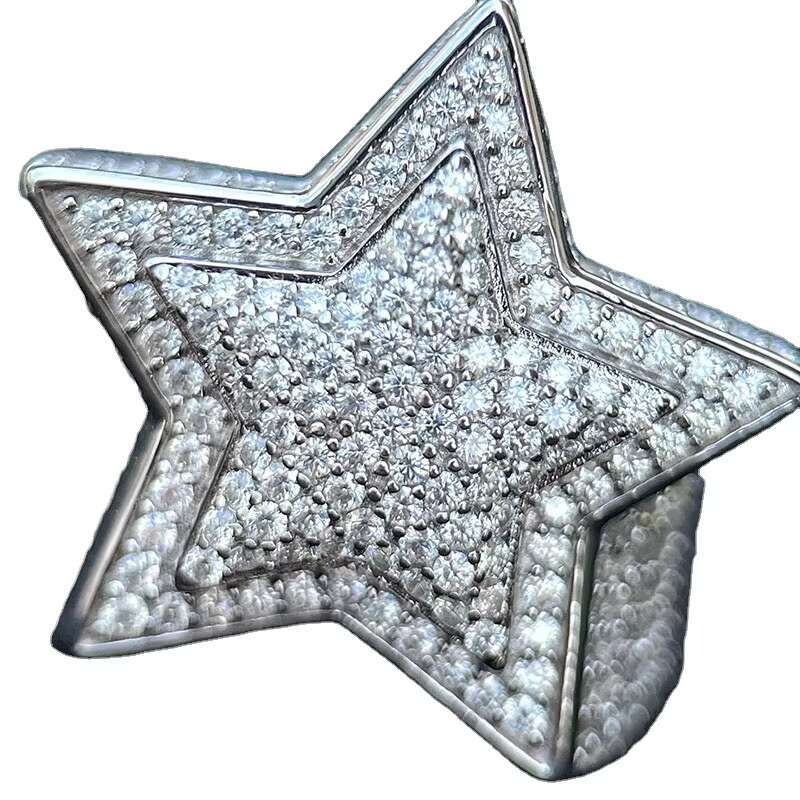 Hip Hop Style 925 Silver Rings Star Shape Pass the Diamond Test 1.5mm Round Moissanite Ring