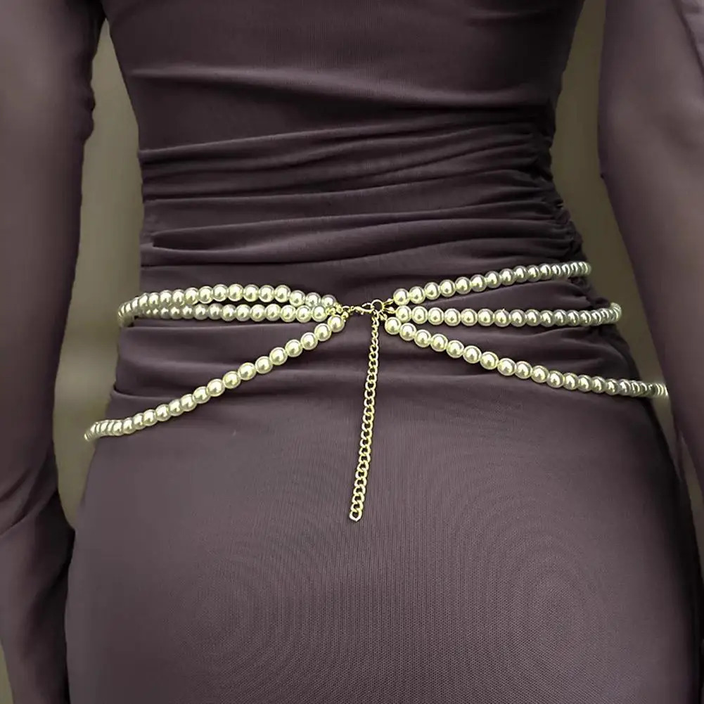 Fashion Y2K Retro Multilayer Pearl Waist Chain Belt For Women - Stylish Body Jewelry Accessories For Party Casual Wear 250402