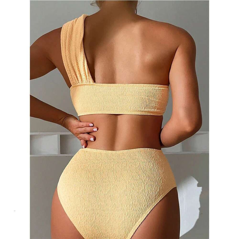 2024 Solid Color Tube Top Swimsuit Women 2-Piece High Waist Bikini Sexy Single Shoulder Backless Bathing Suit Summer Beachwear
