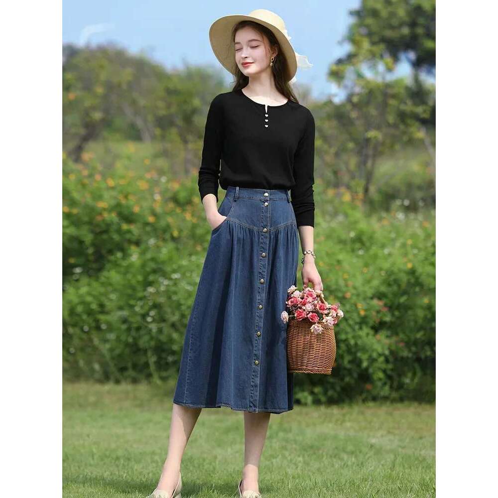 Buttons V-Neck Knitted Long-Sleeved T-Shirt Women's Top Fall New Internal Bottoming Slim Shirt
